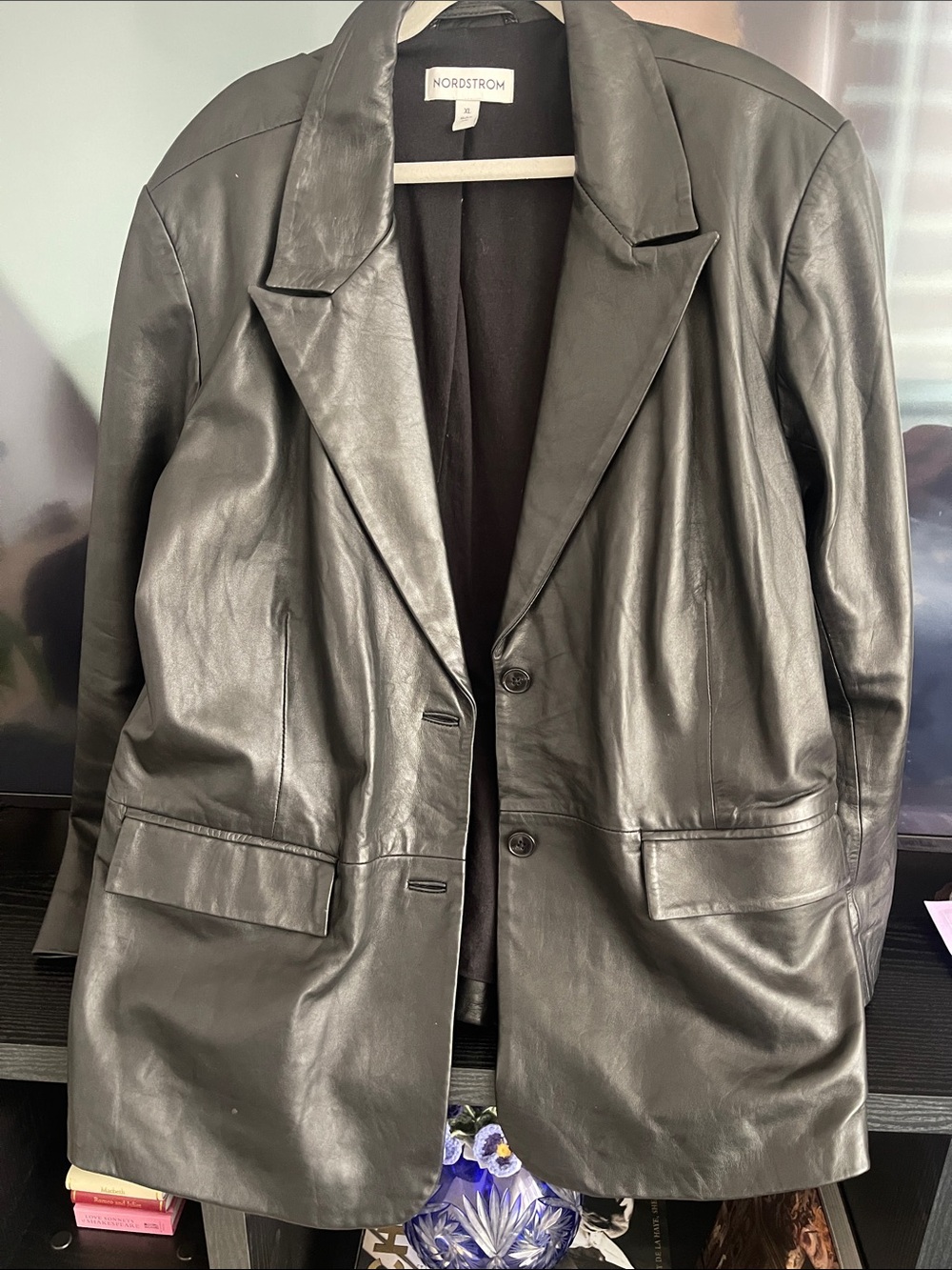 Nordstrom Black Leather Blazer Coat XL